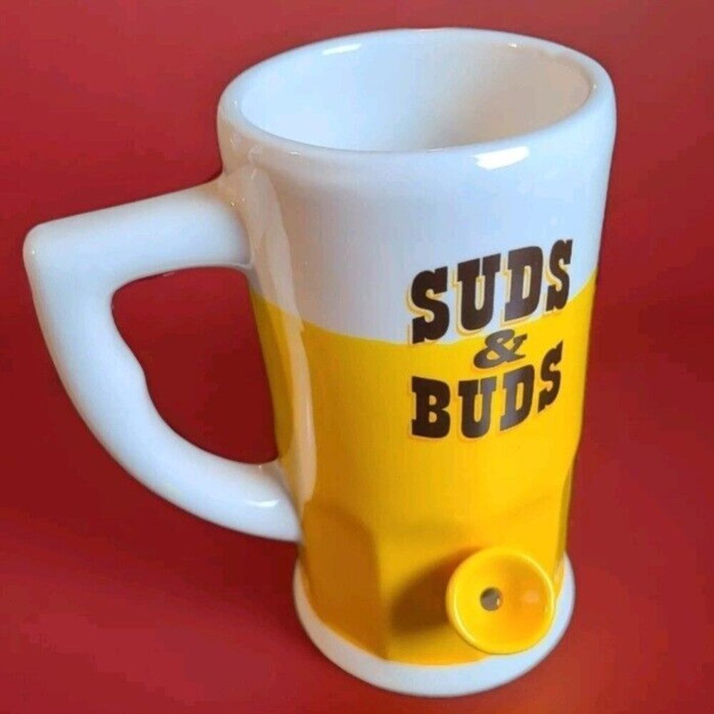 "Suds & Buds" Ceramic 420 Beer Mug Pipe Combo Funny Gag Gift Bartender - NEW 🍺